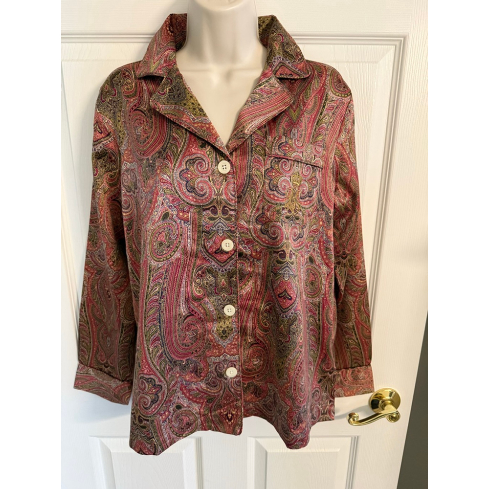 Lauren Ralph Lauren women's paisley sateen pajama top Size XS